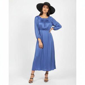 BCBG Blue 3/4 Sleeve Midi Long Ruffle Dress NEW XS